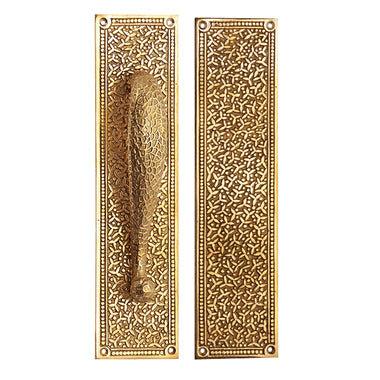 12 Inch Solid Brass Rice Pattern Door Pull and Push Plate Set (Lacquered Brass Finish) COPPER MOUNTAIN HARDWARE