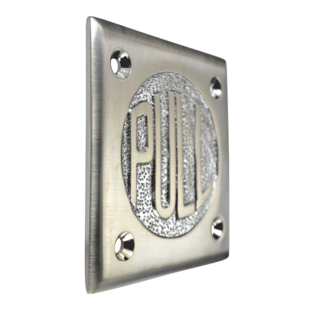 2 3/4 Inch Brass Classic American "PULL" Plate (Brushed Nickel Finish) COPPER MOUNTAIN HARDWARE