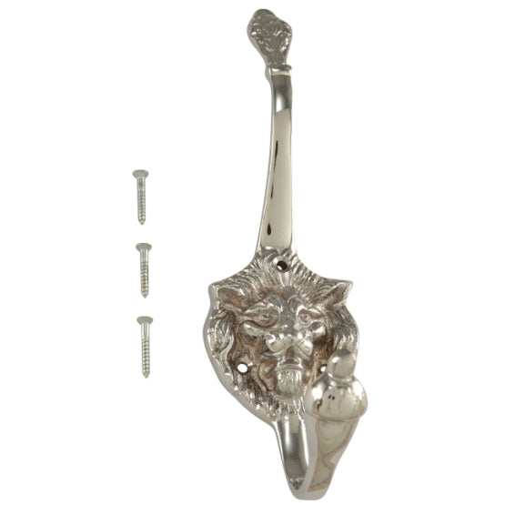 Traditional Solid Brass Lion Head Coat Hook (Polished Chrome Finish) COPPER MOUNTAIN HARDWARE