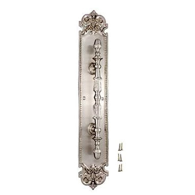 18 Inch Solid Brass Traditional Fleur De Lis Door Pull & Plate (Satin Nickel Finish) COPPER MOUNTAIN HARDWARE