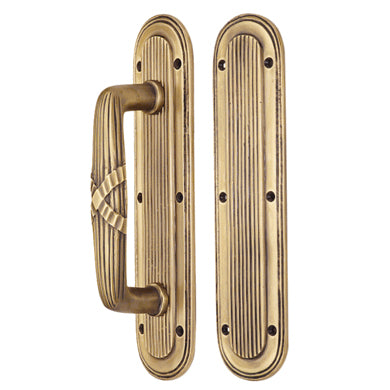 10 1/2 Inch Art Deco Style Door Pull and Push Plate Set (Antique Brass Finish) COPPER MOUNTAIN HARDWARE