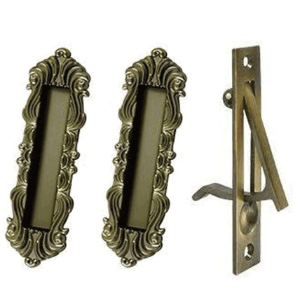 Victorian Style Heavy Duty Single Pocket Passage Style Door Set (Antique Brass Finish) DELTANA