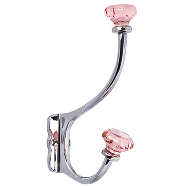 7 Inch Solid Brass Coat Hook & Old Town Pink Glass Knobs (Polished Chrome Finish) Copper Mountain Hardware