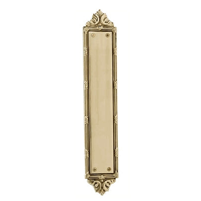 13 3/4 Inch Solid Brass Ribbon & Reed Push Plate (Polished Brass Finish) COPPER MOUNTAIN HARDWARE