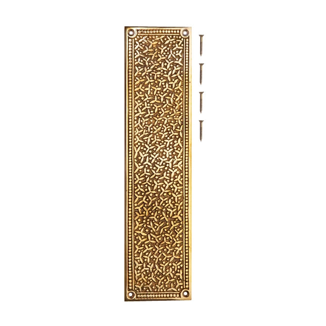 12 Inch Solid Brass Rice Pattern Push Plate (Polished Brass Finish) COPPER MOUNTAIN HARDWARE