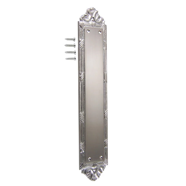 13 1/2 Inch Solid Brass Ribbon & Reed Push Plate (Satin Nickel) COPPER MOUNTAIN HARDWARE