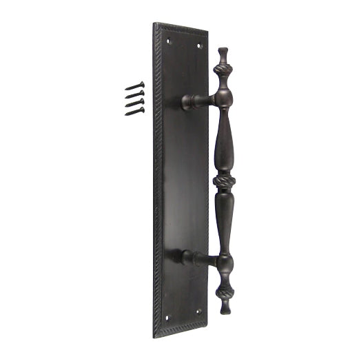 11 1/2 Inch Solid Brass Georgian Roped Style Door Pull and Plate (Black Bronze Finish) COPPER MOUNTAIN HARDWARE