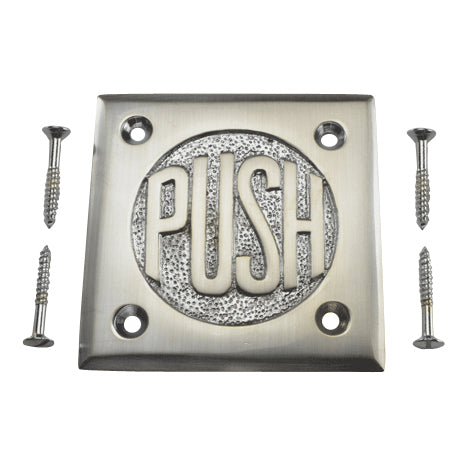 2 3/4 Inch Brass Classic American "PUSH" Plate (Brushed Nickel Finish) COPPER MOUNTAIN HARDWARE