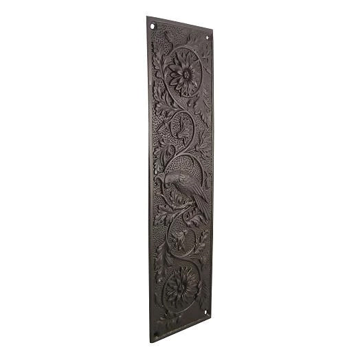 11 1/4 Inch Cockateel Bird and Flower Push Plate (Oil Rubbed Bronze Finish) COPPER MOUNTAIN HARDWARE