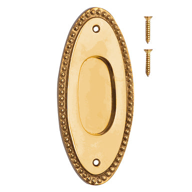 5 7/8 Inch Solid Brass Oval Beaded Door Pull (Polished Brass Finish) Copper Mountain Hardware