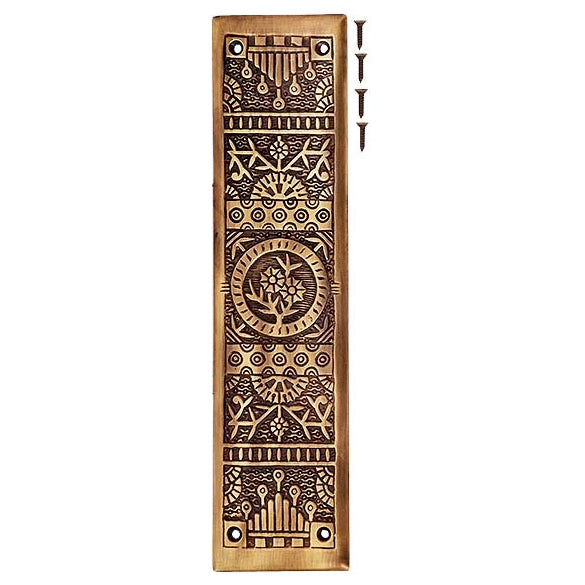 11 1/4 Inch Eastlake Solid Brass Push Plate (Antique Brass Finish) COPPER MOUNTAIN HARDWARE