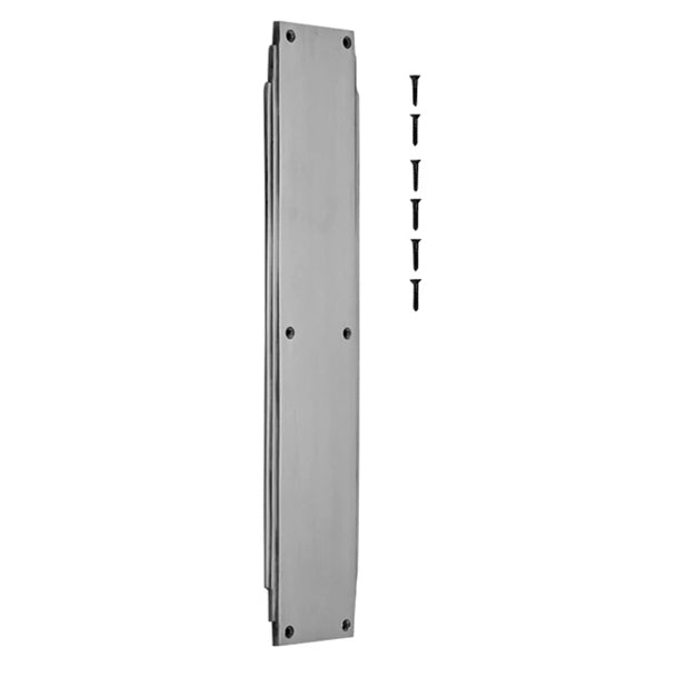 14 Inch Solid Brass Art Deco Skyscraper Push Plate (Satin Nickel Finish) COPPER MOUNTAIN HARDWARE