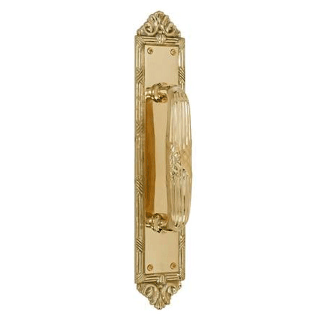 13 3/4 Inch Solid Brass Ribbon & Reed Door Pull and Push Plate (Polished Brass Finish) COPPER MOUNTAIN HARDWARE