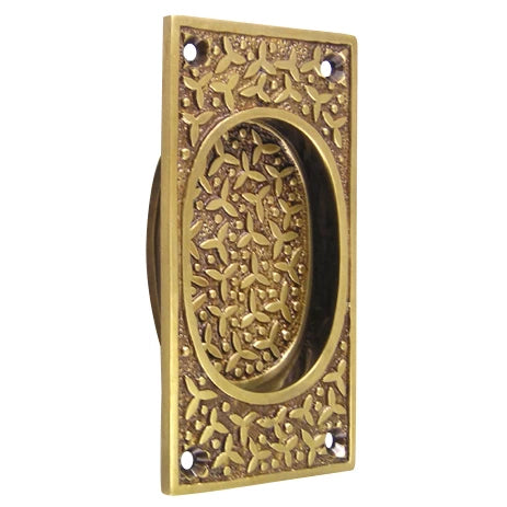 Rice Pattern Solid Brass Pocket Door Pull or Sash Lift (Antique Brass Finish) COPPER MOUNTAIN HARDWARE