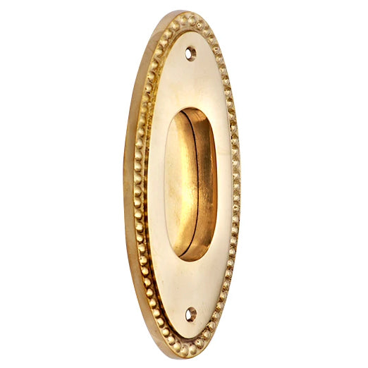 5 7/8 Inch Solid Brass Oval Beaded Door Pull (Polished Brass Finish) Copper Mountain Hardware