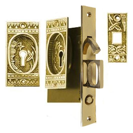 COPPER MOUNTAIN HARDWARE Broken Leaf Single Pocket Privacy Door Set in Polished Brass - 4 1/4"