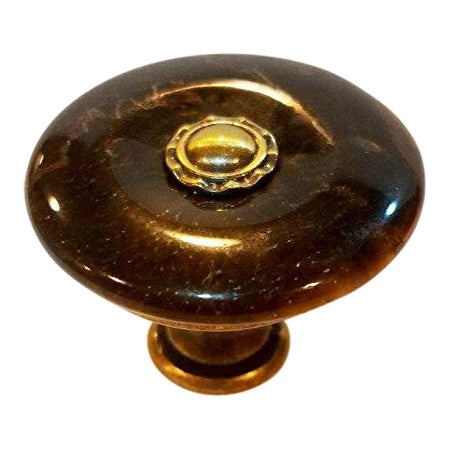 1 Inch Tiger Eye Round Cabinet Knob (Antique Brass Finish) COPPER MOUNTAIN HARDWARE