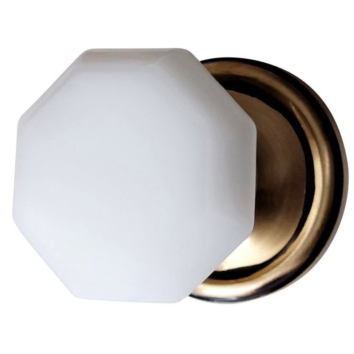 White Milk Glass Octagon Door Knob Set with Traditional Rosette (Several Finishes Available) COPPER MOUNTAIN HARDWARE