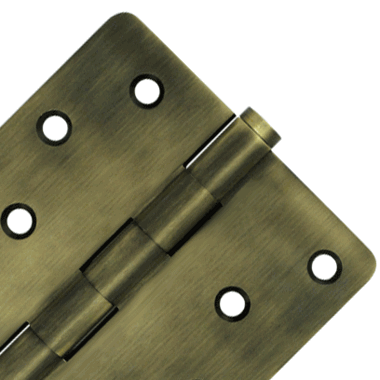 4 Inch X 4 Inch Solid Brass Zig-Zag Hinge (1/4 Radius Corner, Antique Brass Finish) DELTANA