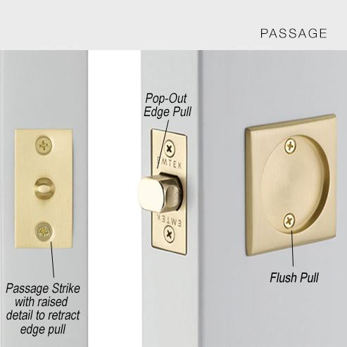 Square Solid Brass Pocket Door Tubular Passage Set (Several Finish Options) EMTEK