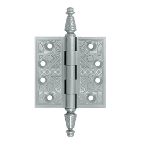 3 1/2 X 3 1/2 Inch Solid Brass Ornate Finial Style Hinge (Brushed Chrome Finish) DELTANA