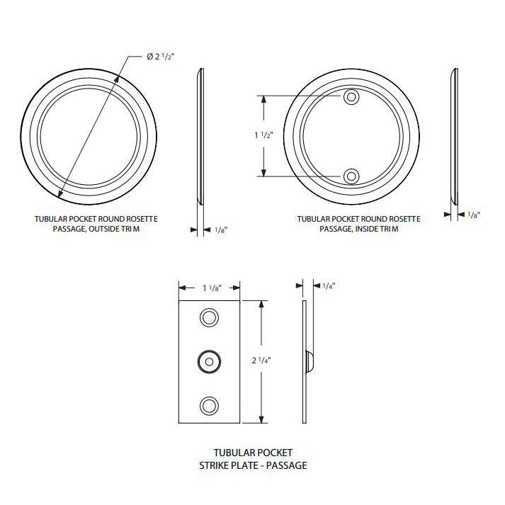 Round Solid Brass Pocket Door Tubular Passage Set (Several Finish Options) EMTEK