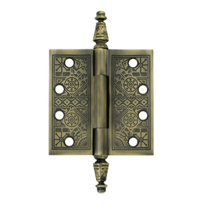 4 X 4 Inch Solid Brass Ornate Finial Style Hinge Antique Brass Finish DELTANA