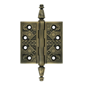 3 1/2 X 3 1/2 Inch Solid Brass Ornate Finial Style Hinge (Antique Brass Finish) DELTANA