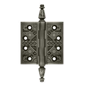 3 1/2 X 3 1/2 Inch Solid Brass Ornate Finial Style Hinge (Antique Nickel Finish) DELTANA