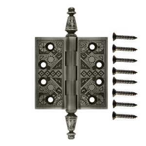 3 1/2 X 3 1/2 Inch Solid Brass Ornate Finial Style Hinge (Antique Nickel Finish) DELTANA