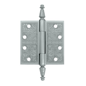 4 X 4 Inch Solid Brass Ornate Finial Style Hinge (Brushed Chrome Finish) DELTANA