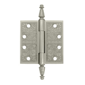 4 X 4 Inch Solid Brass Ornate Finial Style Hinge (Brushed Nickel Finish) DELTANA