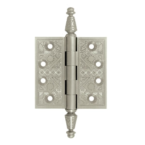 3 1/2 X 3 1/2 Inch Solid Brass Ornate Finial Style Hinge (Brushed Nickel Finish) DELTANA