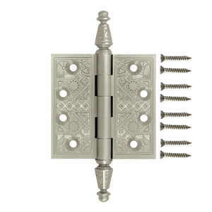 3 1/2 X 3 1/2 Inch Solid Brass Ornate Finial Style Hinge (Brushed Nickel Finish) DELTANA