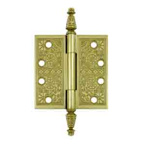 4 X 4 Inch Solid Brass Ornate Finial Style Hinge Polished Brass Finish DELTANA