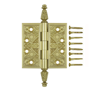 3 1/2 X 3 1/2 Inch Solid Brass Ornate Finial Style Hinge (Polished Brass Finish) DELTANA