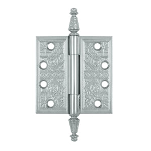 4 X 4 Inch Solid Brass Ornate Finial Style Hinge (Polished Chrome Finish) DELTANA