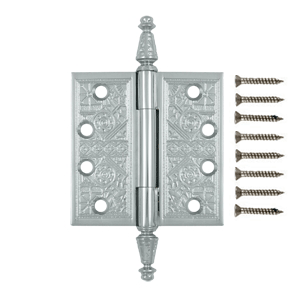 4 X 4 Inch Solid Brass Ornate Finial Style Hinge (Polished Chrome Finish) DELTANA