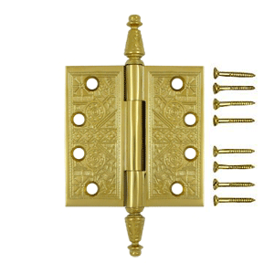 4 X 4 Inch Solid Brass Ornate Finial Style Hinge (PVD Polished Brass Finish) DELTANA