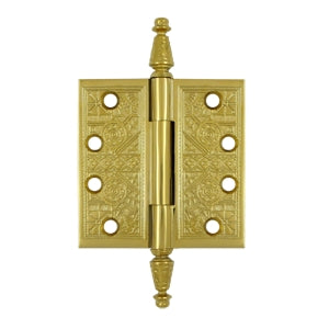 4 X 4 Inch Solid Brass Ornate Finial Style Hinge (PVD Polished Brass Finish) DELTANA