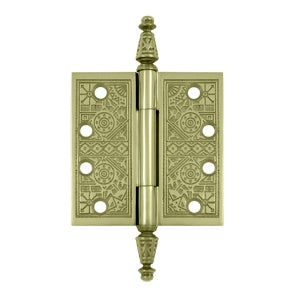 4 X 4 Inch Solid Brass Ornate Finial Style Hinge (Unlacquered Brass Finish) DELTANA