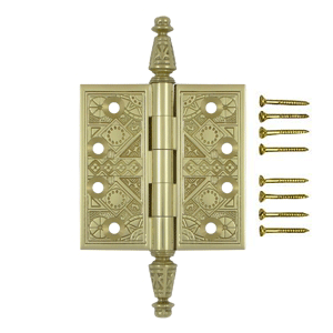 3 1/2 X 3 1/2 Inch Solid Brass Ornate Finial Style Hinge (Unlacquered Brass Finish) DELTANA